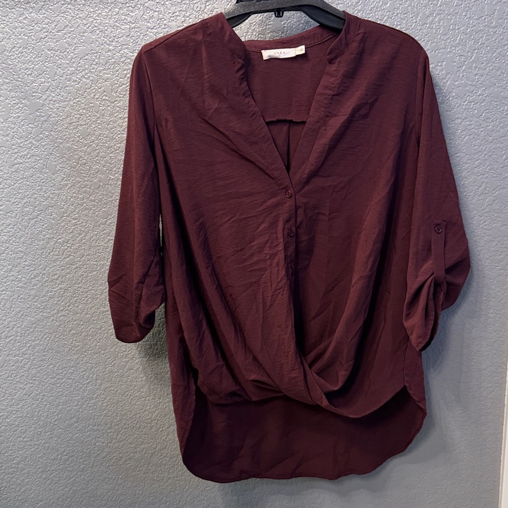 Lush Deep Burgundy Draped Blouse